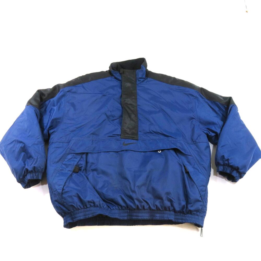 NIKE Stadium Jacket Large Swoosh 1/3 Zip Pullover Blue Black Sz XL 1990s